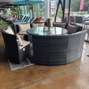 SET COMEDOR CAFE OSCURO MESA 160CM Y CUATRO BANCAS HAI11C057A-W