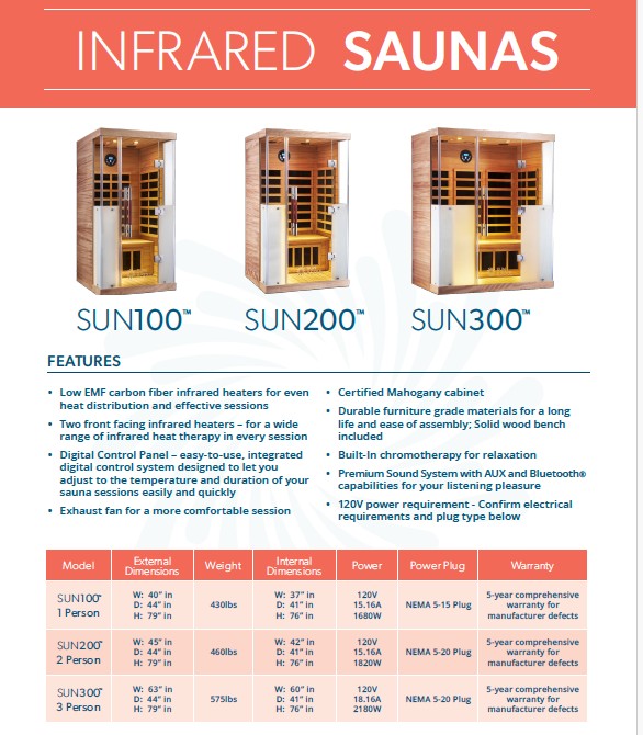 SAUNA 79&quot; ALTO 63&quot; ANCHO 44&quot; LARGO JACSS3I