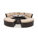 SET MEDIA LUNA SOFA Y BANCAS NAPOLI CAFE CLARO COJINES BEIGE