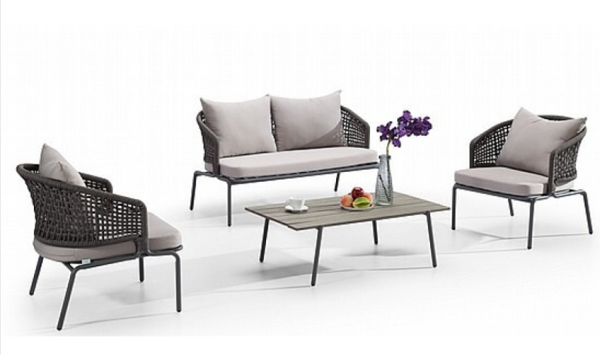 SET SOFA DOBLE 2 INDIVIDUALES  DELFOS GRIS MESA CENTRO 