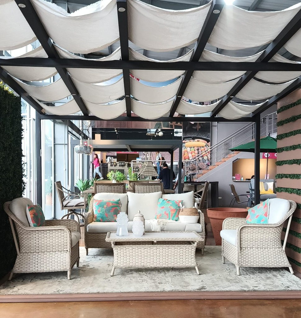 SET SOFA TRIPLE BAHAMAS 2 SOFAS INDIVIDUALES MESA CENTRO CAFE CLARO