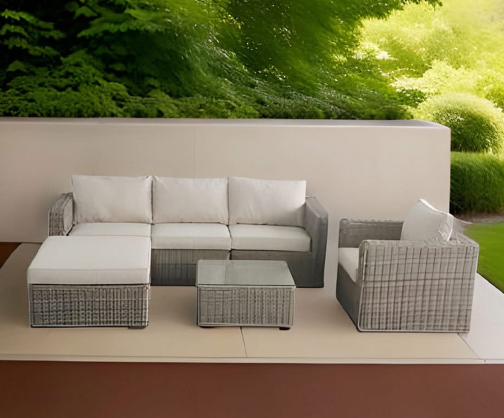 SET NAPOLI SOFA TRIPLE 1 SOFA INDIVIDUAL 1 OTOMANO MESA CENTRO CAFE CLARO HAI24C040A-HH9692