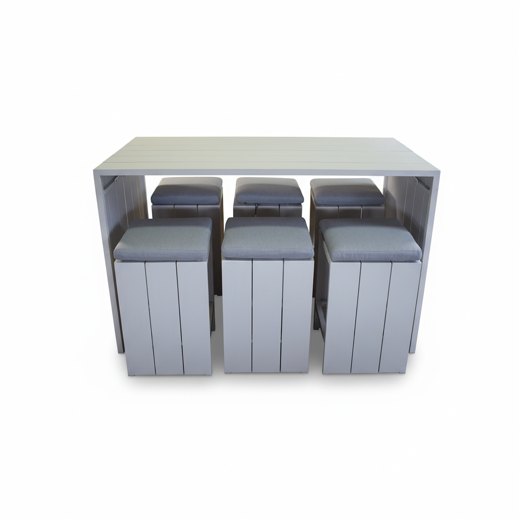 MESA BAR ABDONA  CON 6 BANCOS CON COJÍN HAI19BT019-16085A-WHITE
