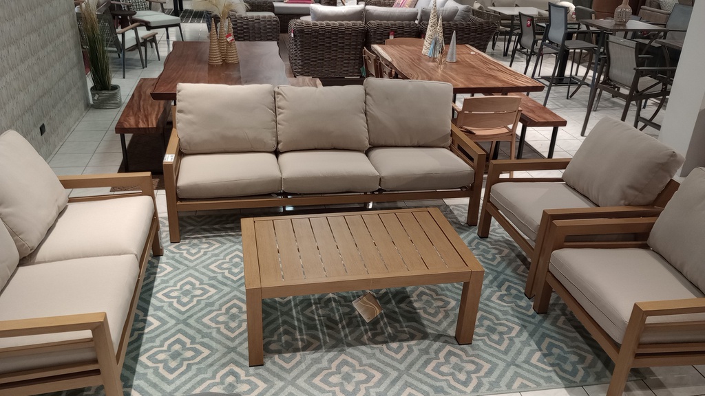 SET DIONE SOFA TRIPLE  2 SOFAS INDIVIDUALES MESA CENTRO ACABADO TEAK HAI18C060A-CLB-KD