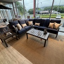 SET SOFA EN L 2 OTO MESA DE CENTRO MESA LATERAL GRIS COJINES AZULES HAI16C067A-LSD