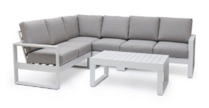 SOFA EN L MESA CENTRO ESTRUCTURA BLANCA COJINES GRIS HAI16C048ADLSKD