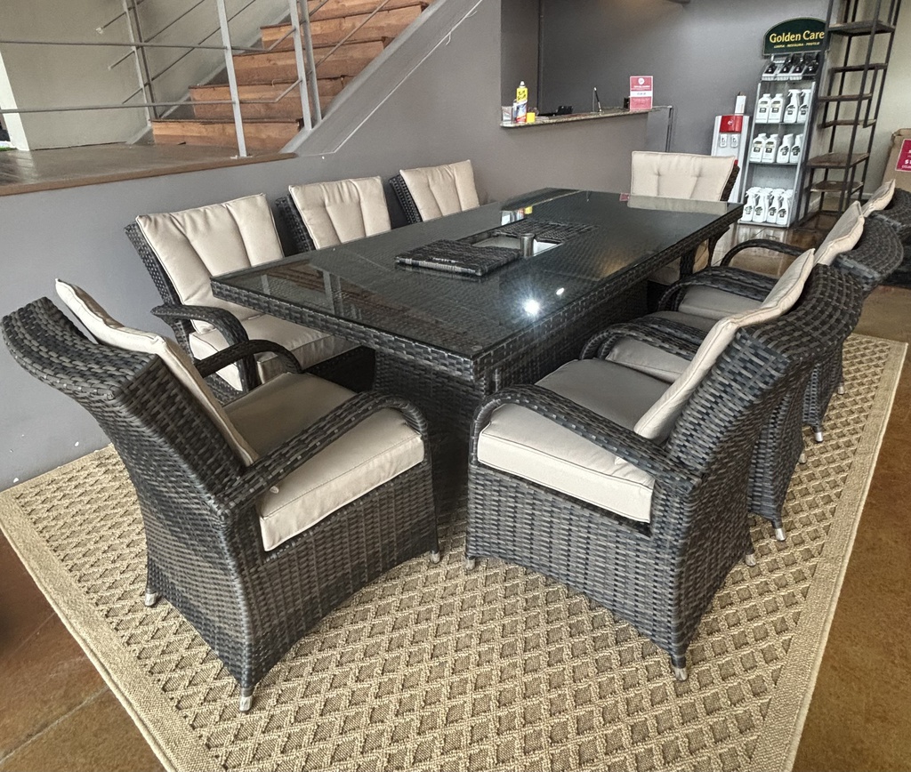 SET COMEDOR MESA 200X100 CM OCHO SILLAS CAFE OSCURO HAI12T002-200100-JY78098