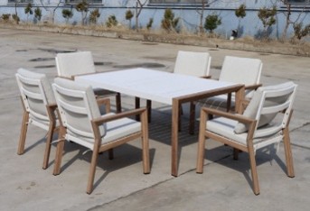 SET COMEDOR DIONE CON 6 SILLAS ACABADO TEAK HAI19T074-200100A-9966Y