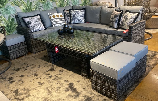 SET SECCIONAL EN L MESA AJUSTABLE 3 OTO CAFE MIXTO COJINES GRIS