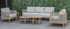 [BL6663] SET MAUI SOFA TRIPLE SOFA INDIVIDUAL FIJO Y GIRATORIO 2 MESAS CENTRO Y MESA LATERAL HAI23C071A-W