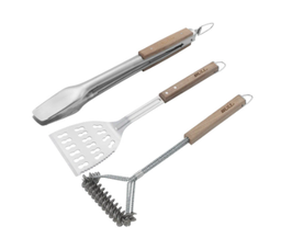 [BL6924] SET ESPATULA TENAZAS Y CEPILLO MANGO MADERA BUL24415