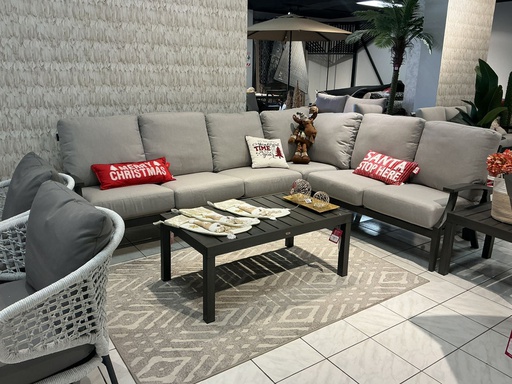 SOFA EN L MESA DE CENTRO Y MESA LATERAL  GRIS COJINES BEIGE HAI16C067ALS-D